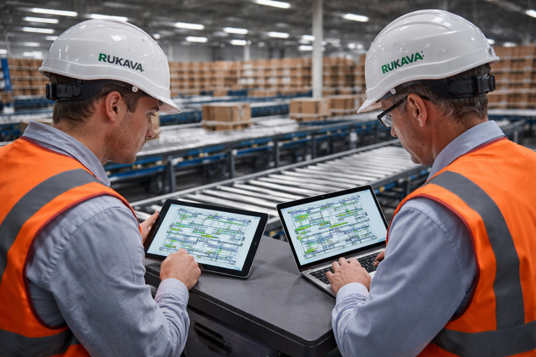 Serviços de intralogística com transportadores industriais em operação